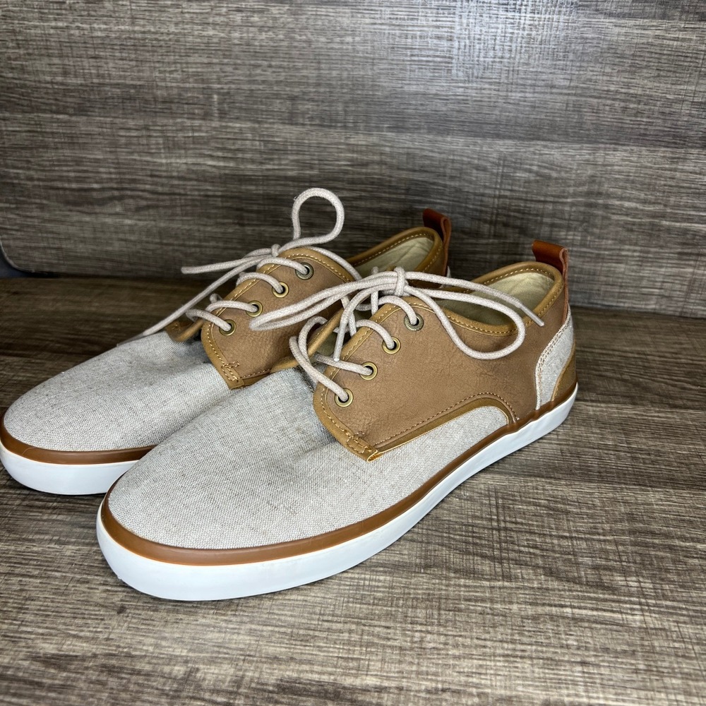J Ferrar Mens Clutch Oxford Dress Shoes Size 8.5 Tan Canvas Leather Old‎ Money